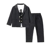 Lito Angels Little Kids Boys Gentleman Striped Suit Set Formal Wedding Outfits with Jacket Age 2 Years, Black