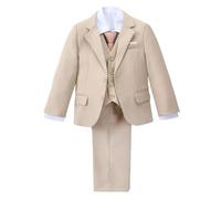Lito Angels Little Kids Boys Khaki Tuxedo Suits, Slim Fit Blazers Formal Wear Wedding Outfit 5 Piece Set Age 3 Years