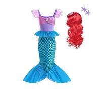 Lito Angels Little Mermaid Princess Fancy Dress Up Costume Birthday Party Outfit with Hair Wig for Kids Girls Age 5-6 Years, Purple Blue (Tag Number 130)