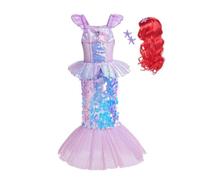 Lito Angels Little Mermaid Princess Fancy Dress Up Costume Birthday Party Outfit with Hair Wig for Kids Girls Age 9-10 Years, Purple (Tag Number 150)