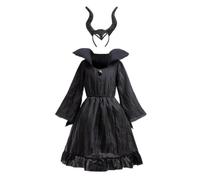 Lito Angels Maleficent Fancy Dress Up Halloween Costume with Horns Headband for Kids Girls Age 9-10 Years, Black