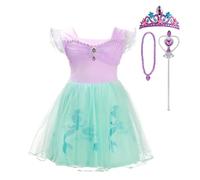 Lito Angels Mermaid Costume Princess Ariel Fancy Tulle Dress with Crown and Accessories for Kids Girls Age 2-3 Years Purple 265