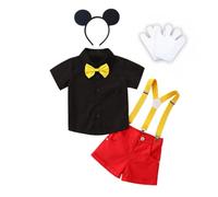 Lito Angels Mickey Costume Suspender Suit Fancy Dress Up Set with Mouse Ears Headband and White Gloves for Baby Boys Age 6-12 Months (Tag number 70)