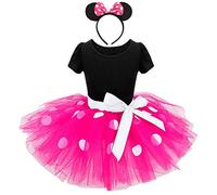 Lito Angels Minnie Fancy Dress Up Costume with Mouse Ears Bowknot Hair Hoop for Baby Girls, Halloween Birthday Party Polka Dot Tutu Skirt, Age 12-18 Months, Hot Pink