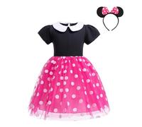 Lito Angels Minnie Fancy Dress Up Costume with Mouse Ears Headband Mini Polka Dots Tulle Skirt Outfit for Little Kids Girls Age 3-4 Years, Hot Pink (Tag Number 110)