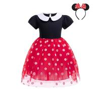 Lito Angels Minnie Fancy Dress Up Costume with Mouse Ears Headband Mini Polka Dots Tulle Skirt Outfit for Little Kids Girls Age 3-4 Years, Red (Tag Number 110)