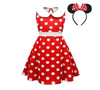 Lito Angels Minnie Mouse Fancy Dress Up Costume with Headband Birthday Party Outfits Kids Girls Age 7-9 Years (Tag Number 150), B - Red