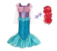 Lito Angels Princess Ariel Little Mermaid Fancy Dress Up Costume with Hair Wig for Kids Girls Age 8-9 Years, Purple Blue (Tag Number 140)