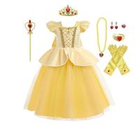 Lito Angels Princess Belle Beauty and the Beast Fancy Dress Up Costume Party Ball Gown with Accessories for Kids Girls Age 9-10 Years, Yellow (Tag Number 150)