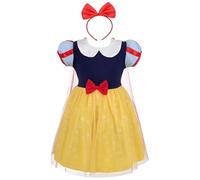 Lito Angels Princess Costume Fancy Tulle Dress with Cape and Red Bow Hair Hoop for Kids Girls Age 5-6 Years, Yellow 099 (Tag Number 140)
