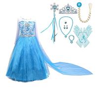 Lito Angels Princess Costume Snow Queen Fancy Dress Up with Detachable Long Train and Accessories for Kids Girls Age 3-4 Years Style E