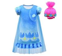 Lito Angels Princess Poppy Trolls Fancy Dress Up Costume Set with Pink Wig for Kids Girls Age 8-9 Years, Blue
