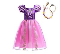 Lito Angels Princess Rapunzel Costume Party Fancy Dress Up with Hair Braid Headband for Kids Girls Age 13-14 Years, Purple