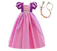 Lito Angels Princess Rapunzel Costumes Fancy Dress Up with Hair Braid for Little Kids Girls Age 4-5 Years