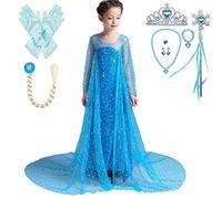 Lito Angels Princess Snow Queen Blue Sequin Fancy Dress Costume with Tulle Train and Accessories for Girls Kids Age 5-6 Years