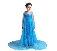 Lito Angels Princess Snow Queen Blue Sequin Fancy Dress Costume with Tulle Train Birthday Party Outfit for Girls Kids Age 7-8 Years