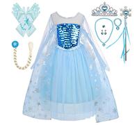 Lito Angels Princess Snow Queen Fancy Dress Up Costume with Cape and Accessories for Kids Girls Age 9-10 Years, A - Long Sleeve (Tag Number 150)