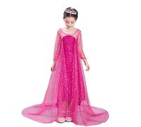 Lito Angels Princess Snow Queen Pink Sequin Fancy Dress Costume with Tulle Train Birthday Party Outfit for Girls Kids Age 4-5 Years
