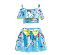 Lito Angels Unicorn Swimming Costume Tankini Swim Dress Swimsuit Swimwear Bathing Suit for Kids Girls, Age 6-7 Years, Blue