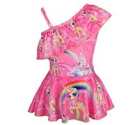 Lito Angels Unicorn Swimming Costume with Skirt One Piece Swimsuit Swimwear Swim Dress One Shoulder for Kids Girls, Age 3-4 Years, E - Hot Pink (Tag Number 100)