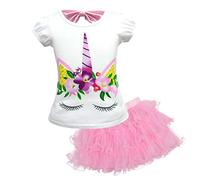 Lito Angels Unicorn T-shirt and Tutu Skirt Set for Girls Kids, Summer Dress Up Clothes Casual Wear Age 2-3 Years, A - Pink