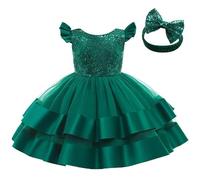 Lito Angels Wedding Bridesmaid Christmas Party Outfit Fancy Dress Ball Gown with Headband for Little Baby Girls Age 9-12 Months, Green