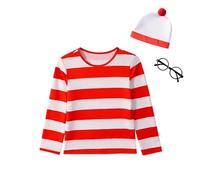 Lito Angels Wheres Wally Fancy Dress Up Costume Outfit Set with Hat and Glasses for Kids Boys Girls Age 11-12 Years, Red and White (Tag Number 150)