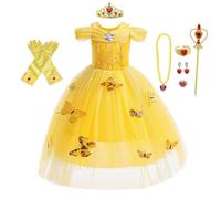 Lito Angels Yellow Princess Belle Costume Birthday Party Fancy Dress Up with Accessories and Butterfly for Kids Girls Age 4 Years (Tag Number 100)