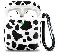 LitoDream Rubber Airpod Case Soft Silicone Flexible Skin Cow Print Airpods Case Cover for Apple AirPods 2&1 Cute for Girls with Keychain (Cow)