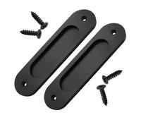 Litoexpe 2 Pcs Recessed Sliding Door Pulls 5.9 Inch, Oval Embedded Door Handles Aluminum Alloy Finger Flush Handle with 4 Screws for Sliding Barn Door Drawers Cabinet Garages（Black）