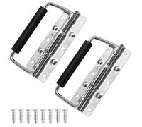 Litoexpe 2pcs Spring Loaded Handles 4.9 Inch, Silver Heavy Duty Handle, Stainless Steel Chest Handle with Rubber Grip, Surface Mount Folding Handles for Toolbox Chest Case Trunks Crates Storage Boxes