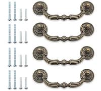 Litoexpe 4-Pack French Provincial Drawer Pulls, Antique Brass Cabinet Pulls, Hole Center 3.5 Inch, European Style Vintage Decorative Pull Handles with Mounting Screws