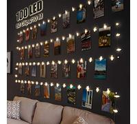 litogo 100 LED Photo Clip String Lights, 10M Battery Powered Fairy Lights with 60 Clips Hanging Photos, Mini Silver Wire Polaroid Peg Lights for Birthday Party Picture Card Decorations