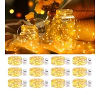 litogo 12 Pack Fairy Lights Battery Operated with Timer, 3 Modes String Lights Battery Powered, 2M 20 LED Waterproof Silver Wrie Small Fairy Lights Indoor for Jars Vases Party Christmas, Warm White