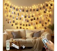 litogo 120 LED Photo Clip String Lights with Timer, USB Plug in Remote Control with 8 Modes Photo Peg Fairy Lights, 60 Clips & 20 Nails Hanging String Photo Frames Decoration for Wedding Party
