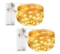 litogo 2 Pack Battery Fairy Lights Indoor with Timer, 3 M 30 LED String Lights Battery Operated, Copper Wire Christmas Lights Waterproof for Bedroom Party Wedding Decorations, Warm White