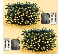 litogo 2 Pack Fairy Lights Battery Operated with Remote, 5M 50LED Timer Christmas String Lights Battery Powered, 8 Mode Waterproof Outdoor Xmas Light for Outside Tree Garden Indoor Decor, Warm White
