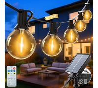 litogo 20M/65FT Solar Festoon Lights Outdoor with Remote, 25+2 Bulbs Solar String Lights Outdoor Garden Dimmable, 8 Modes Timer Patio Light for Outside Wedding Backyard Party Camping (Warm White)