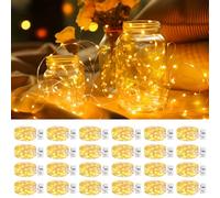litogo 24 Pack Fairy Lights Battery Operated with Timer, 3 Modes String Lights Battery Powered, 2M 20 LED Waterproof Silver Wrie Small Fairy Lights Indoor for Jars Vases Party Christmas, Warm White