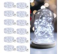 Litogo 3 Modes Small Fairy Lights Battery Operated, 12 Pack 2M 20LED String Lights Battery Powered, IP65 Waterproof Mini Silver Wire Lights for Jars Christmas Bedroom Party Indoors Outdoor, Cool White
