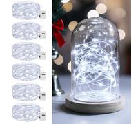 Litogo 3 Modes Small Fairy Lights Battery Operated, 6 Pack 2M 20 LED String Lights Battery Powered, IP65 Waterproof Mini Silver Wire Lights for Jars Christmas Bedroom Party Indoors Outdoor, Cool white