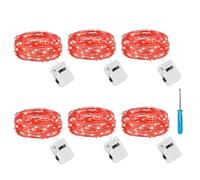 litogo 3 Modes Small Fairy Lights Battery Operated, 6 Pack 2M 20LED String Lights Battery Powered, Waterproof Mini Silver Wire Lights for Jars Bedroom Party Wedding Valentine's Day Decoration, Red