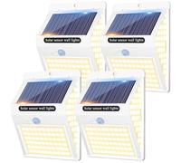 litogo [4 Pack White Frame 140LED Solar Security Lights Outdoor, Solar Motion Sensor Lights 270ºWide Angle Waterproof Solar Powered Durable Wall Lights Outside 3 Modes Warm White