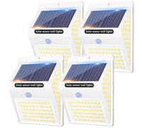 litogo [4 Pack White Frame 140LED Solar Security Lights Outdoor, Solar Motion Sensor Lights 270ºWide Angle Waterproof Solar Powered Durable Wall Lights Outside 3 Modes