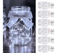 litogo 6 Pack Fairy Lights Battery Operated with Timer, 3 Modes String Lights Battery Powered, 2M 20 LED Waterproof Silver Wrie Small Fairy Lights Indoor for Jars Vases Party Christmas, Cool White
