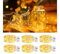 litogo 6 Pack Fairy Lights Battery Operated with Timer, 3 Modes String Lights Battery Powered, 2M 20 LED Waterproof Silver Wrie Small Fairy Lights Indoor for Jars Vases Party Christmas, Warm White