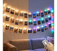 litogo Photo Clip String Lights Color Changing, 50LED 5M Pegs Fairy Light with Remote, Battery Operated Picture Hanging Display for Bedroom Christmas Birthday Party(Warm White & Multicolor)
