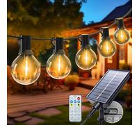litogo Solar Festoon Lights Outdoor with Remote, 15M/49.21FT Solar Lights Outdoor Garden, 20+1 LED G40 Bulbs Waterproof Warm White String Lights for Garden, Party, Outside, Pergola, Backyard, Gazebo