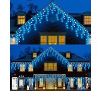 LITOHOM Icicle Outdoor Christmas Lights, 460LED 17.5M/57ft Blue White String Lights with IP44 Waterproof/Remote/8 Modes/Memory/Timer for Outdoor Decor