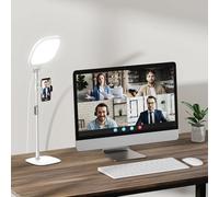 LitONES Desk Ring Light with Stand and Phone Holder, 3000K-6500K Computer Ringlight, White Desk Lamp For Video Conference Light for Zoom Meeting, Video Calls, Webcam, Video Recording, CRI 97.8